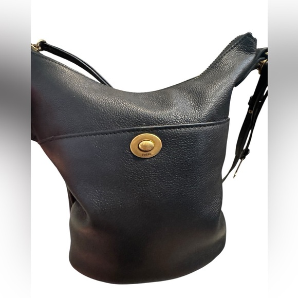 Fossil Talulla Small Hobo Leather Bag Handbag Black Gold Purse Excellent - Picture 5 of 14